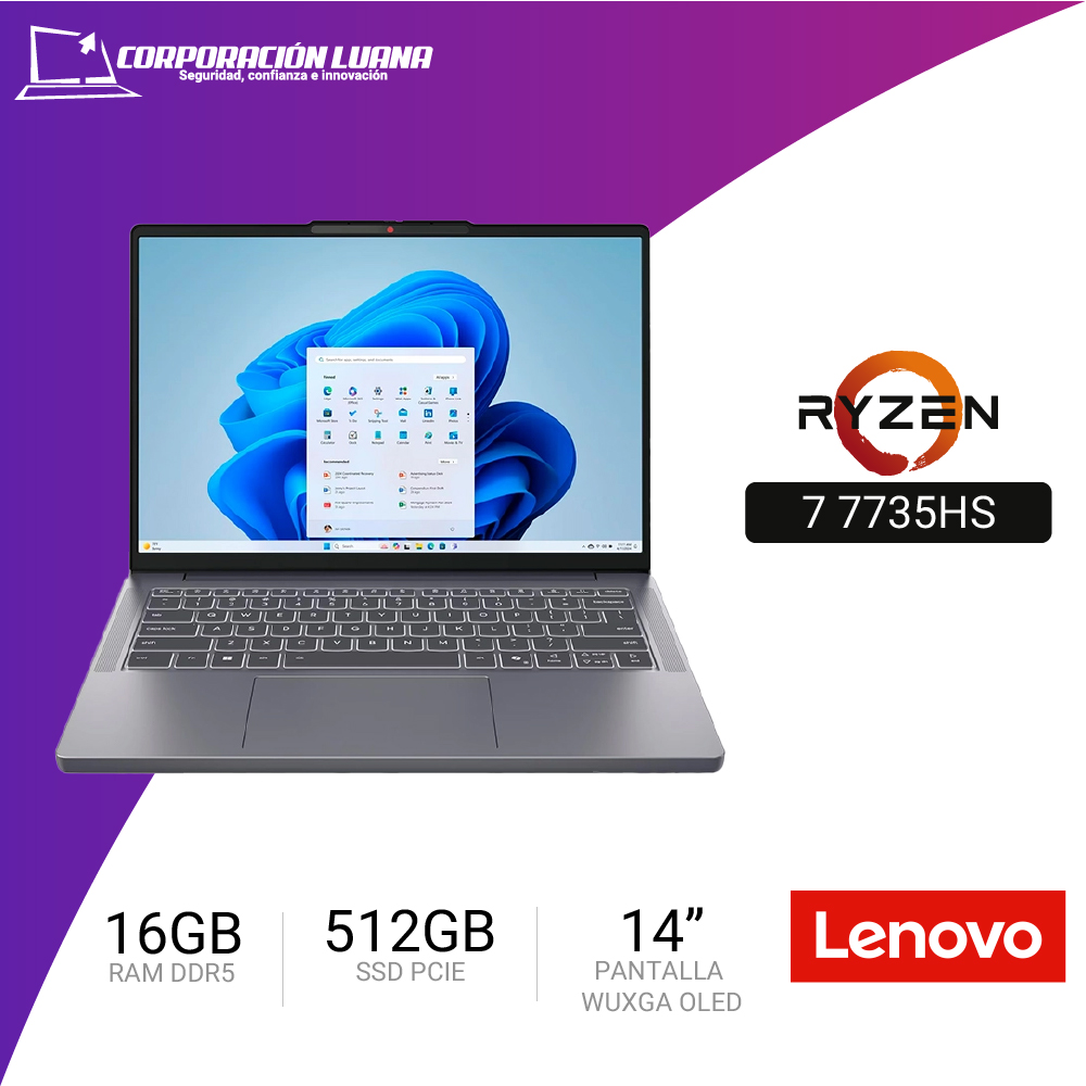 LAPTOP LENOVO IDEAPAD SLIM 3 RYZEN 7 7735HS ( 83K6005DLM ) RAM 16GB DDR5 | SSD 512GB | 14" WUXGA | FREE OS